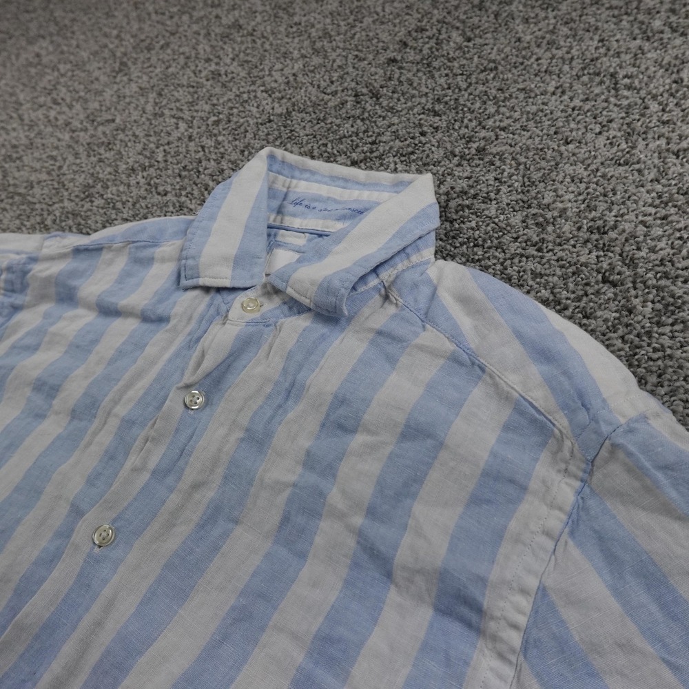 Porter Ash Shirt Mens S Blue White Striped Linen Chambray Short Sleeve Button Up
